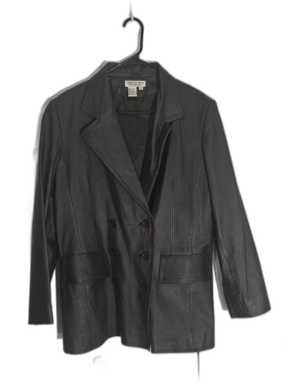 Newport News Double-Breasted Brown Leather Blazer Jacket L